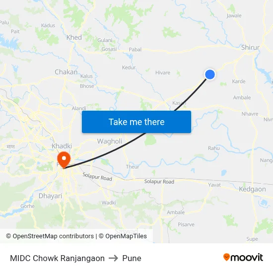 MIDC Chowk Ranjangaon to Pune map