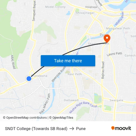 SNDT College (Towards SB Road) to Pune map