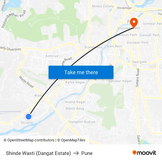 Shinde Wasti (Dangat Estate) to पुणे map
