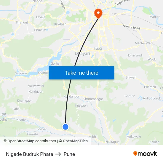 Nigade Budruk Phata to Pune map