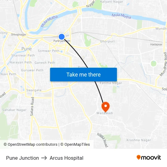Pune Junction to Arcus Hospital map