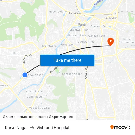 Karve Nagar to Vishranti Hospital map