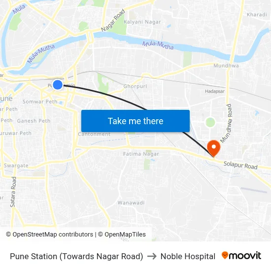 Pune Station (Towards Nagar Road) to Noble Hospital map