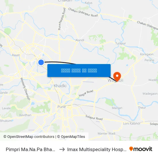पिंपरी मा.न.पा भवन to आईमैक्स मल्टीस्पेशलिटी अस्पताल map
