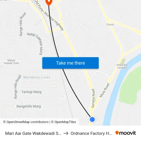 मरियाई गेट नवीन एसटी स्टैंड to ऑर्डनेंस फैक्ट्री अस्पताल map