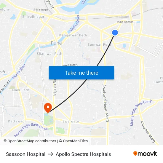 सासून अस्पताल to अपोलो स्पेक्ट्रा हॉस्पिटल्स map