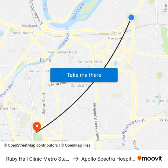 Ruby Hall Clinic to Apollo Spectra Hospitals map
