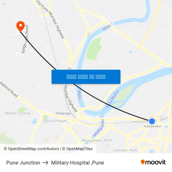 पुणे जंक्शन to मिलिट्री अस्पताल, पुणे map