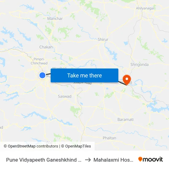 Pune Vidyapeeth Ganeshkhind Road to महालक्ष्मी अस्पताल map