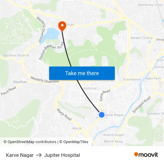 Karve Nagar to Jupiter Hospital map