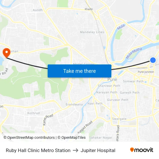 Ruby Hall Clinic to Jupiter Hospital map