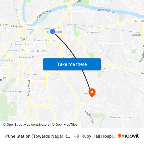 Pune Station (Towards Nagar Road) to Ruby Hall Hospital map