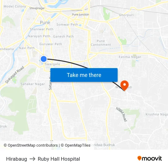 Hirabaug to Ruby Hall Hospital map