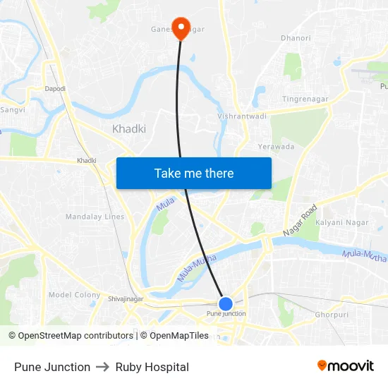 Pune Junction to Ruby Hospital map