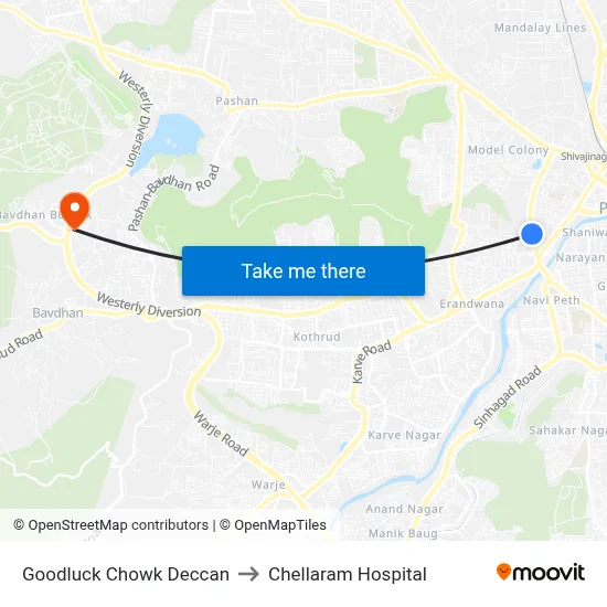 Goodluck Chowk Deccan to Chellaram Hospital map