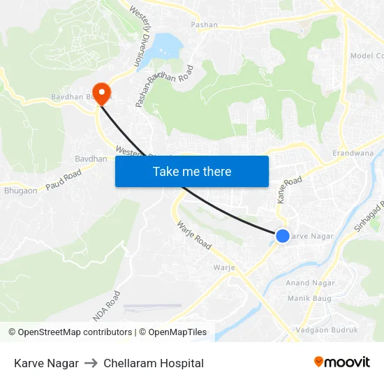 कर्वे नगर to चेल्लाराम अस्पताल map