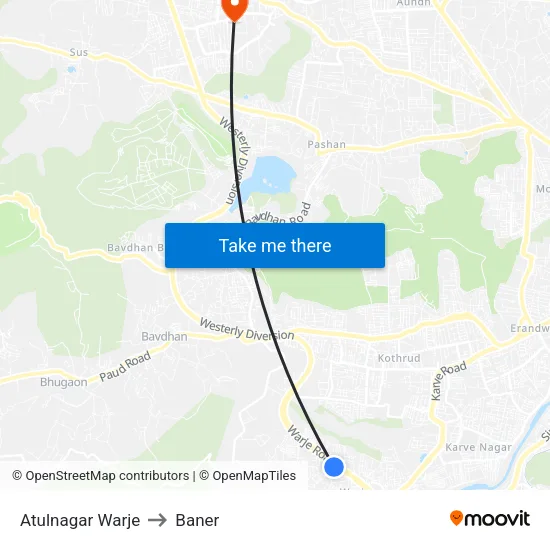 अतुलनगर वारजे to बाणेर map