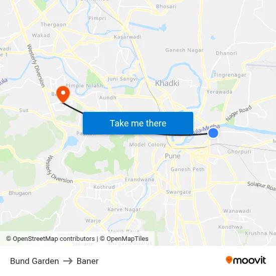 Bund Garden to Baner map