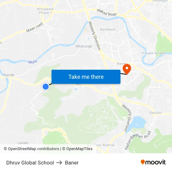 Dhruv Global School to Baner map