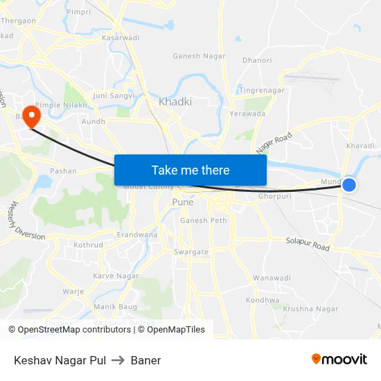 Keshav Nagar Pul to Baner map