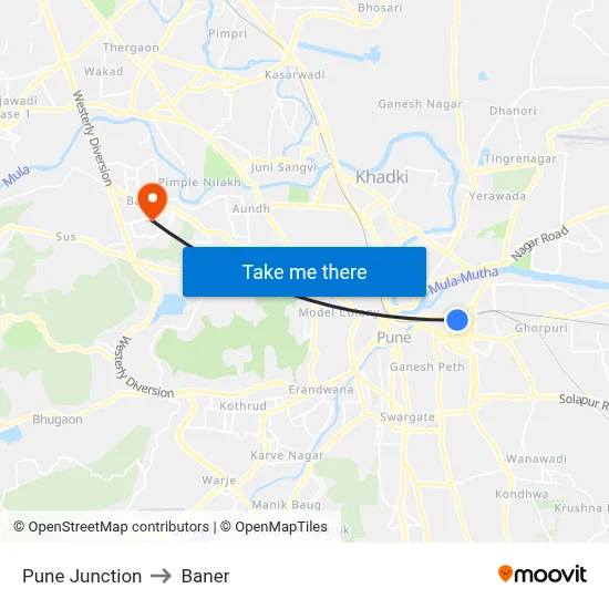 Pune Junction to Baner map