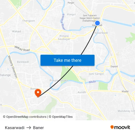 Kasarwadi to Baner map