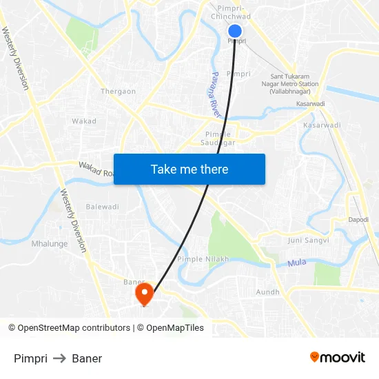 Pimpri to Baner map