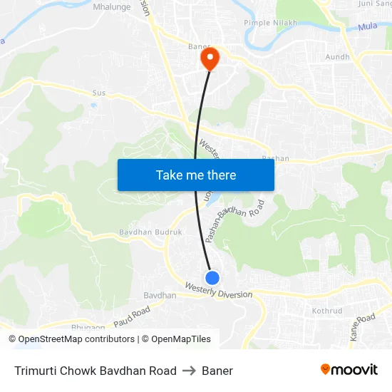 Trimurti Chowk Bavdhan Road to Baner map