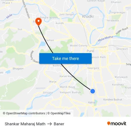 Shankar Maharaj Math to Baner map
