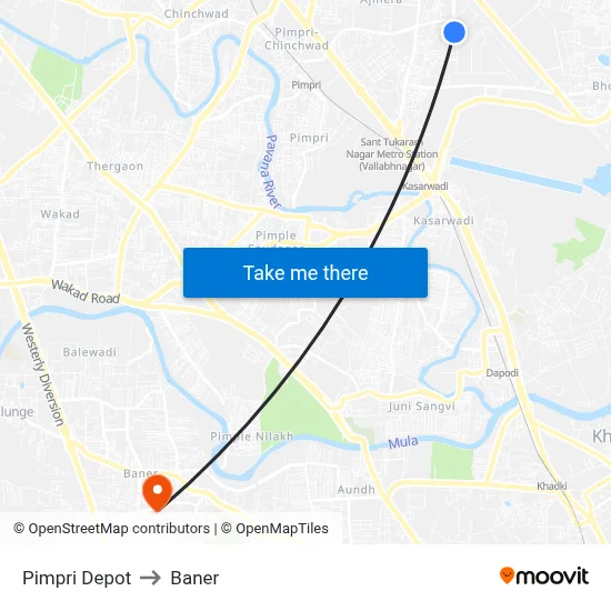 Pimpri Depot to Baner map