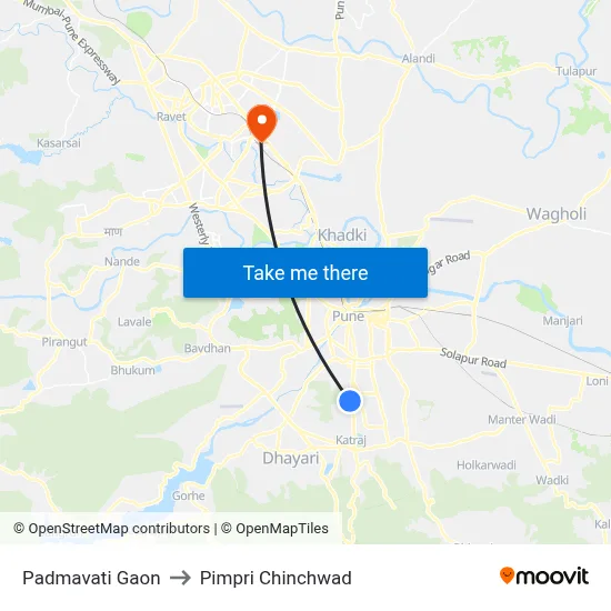 Padmavati Gaon to Pimpri Chinchwad map