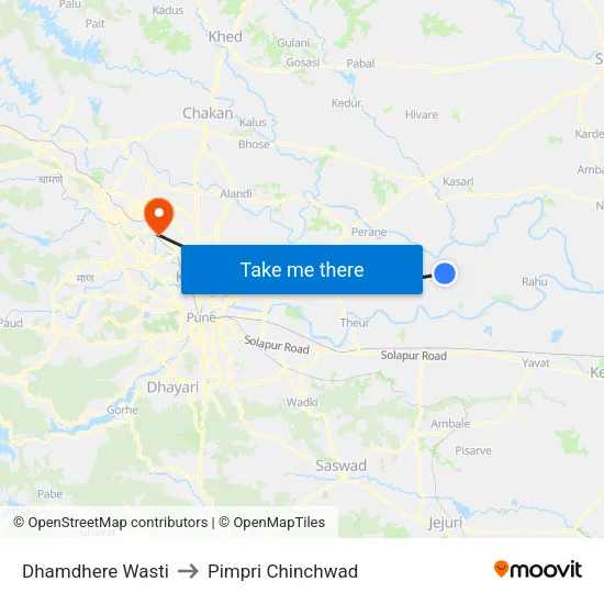 Dhamdhere Wasti to Pimpri Chinchwad map