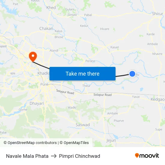 Navale Mala Phata to Pimpri Chinchwad map
