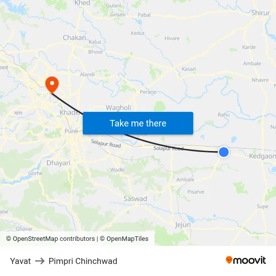 Yavat to Pimpri Chinchwad map
