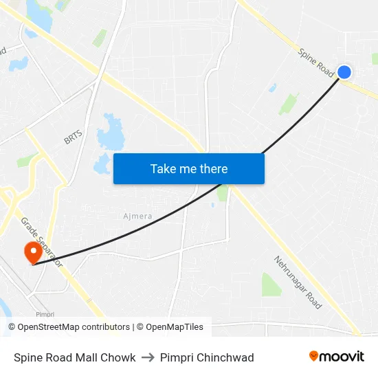 Spine Road Mall Chowk to Pimpri Chinchwad map