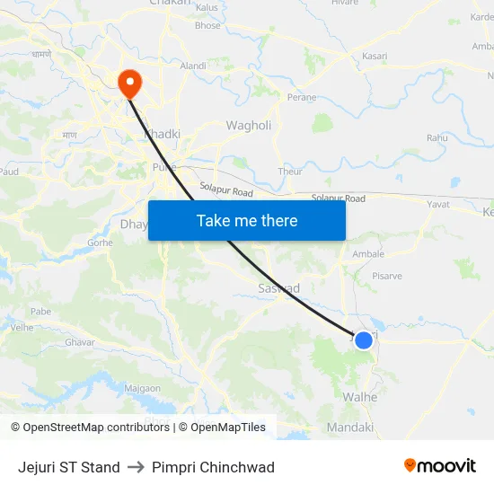 Jejuri ST Stand to Pimpri Chinchwad map