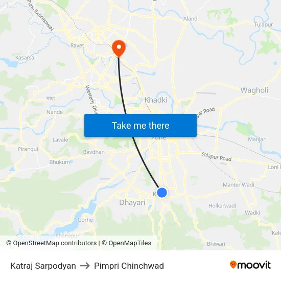 Katraj Sarpodyan to Pimpri Chinchwad map