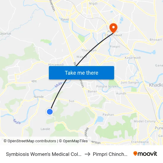 Symbiosis Women's Medical College to Pimpri Chinchwad map