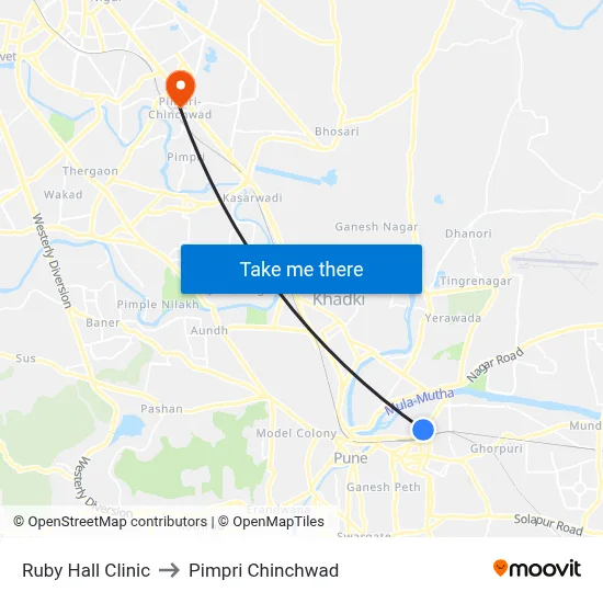 Ruby Hall Clinic to Pimpri Chinchwad map