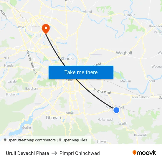 Uruli Devachi Phata to Pimpri Chinchwad map