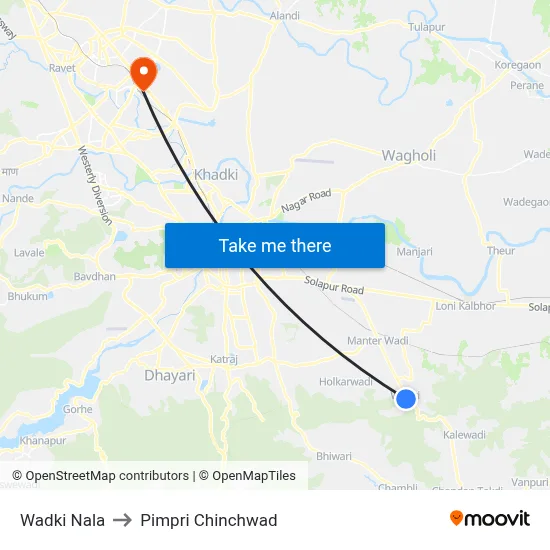 Wadki Nala to Pimpri Chinchwad map