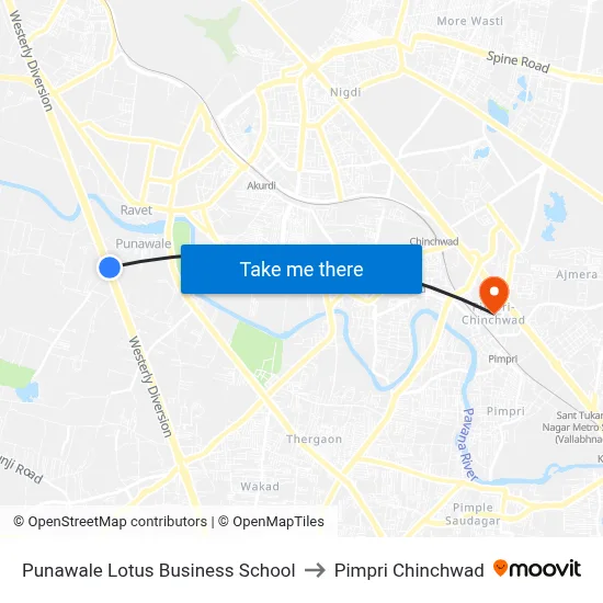 Punawale Lotus Business School to Pimpri Chinchwad map