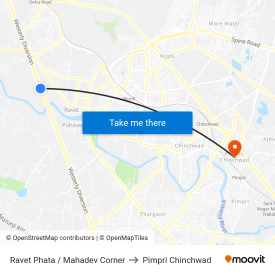 Ravet Phata / Mahadev Corner to Pimpri Chinchwad map