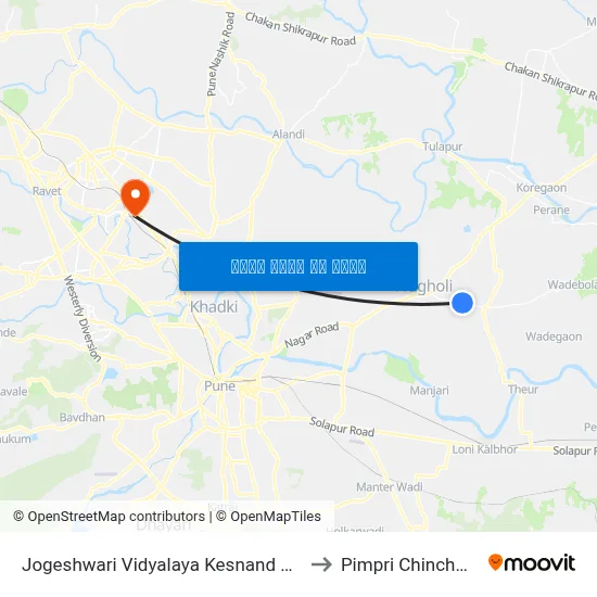 जोगेश्वरी विद्यालय केसनंद रोड to पिंपरी चिंचवाड map