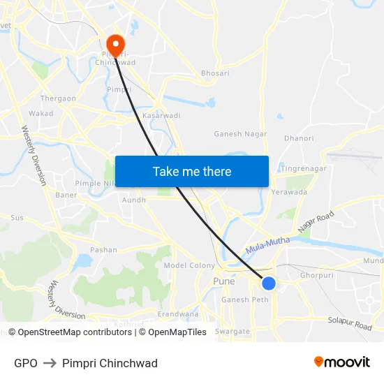 GPO to Pimpri Chinchwad map