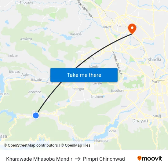 खरवडे म्हसोबा मंदिर to पिंपरी चिंचवाड map