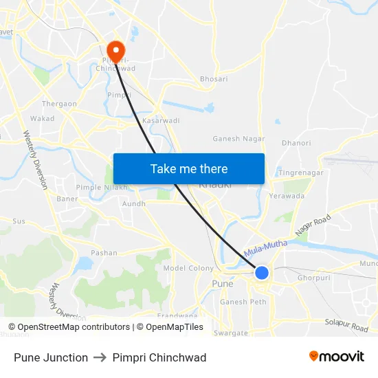 Pune Junction to Pimpri Chinchwad map
