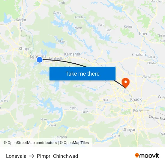 Lonavala to Pimpri Chinchwad map