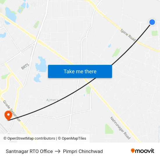 Santnagar RTO Office to Pimpri Chinchwad map
