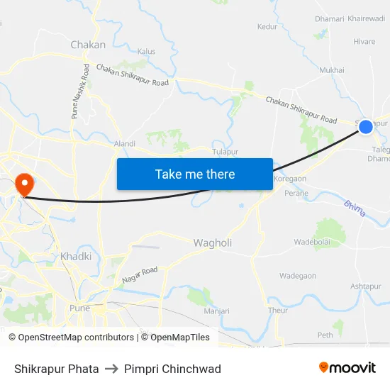 Shikrapur Phata to Pimpri Chinchwad map